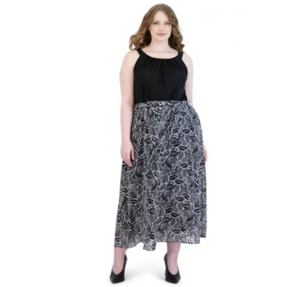 ROBI BEE women's plus size maxi sleeveless shirred neck black and white size XL - Picture 1 of 13